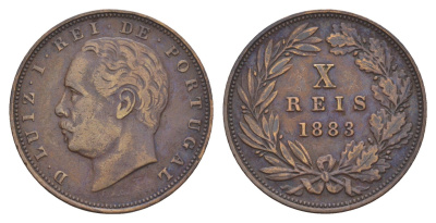 Португалия 10 реалов (рейсов) 1883 Луиш I (1861-1889) KM 526 бронза 4657-827