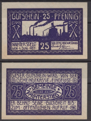 Нахтерштедт 25 пфеннигов 1921 DeNG 2 922.1-3/4 бумага UNC (пресс) 8612-15-2-1