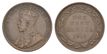 Канада 1 цент 1919 Георг V (1910-1936) KM 21 бронза 4631-555