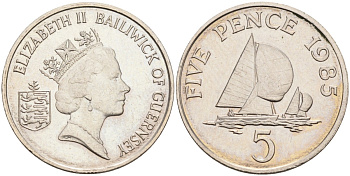 Гернси 5 пенсов 1985 регата KM 42.1 медно-никель UNC 4582-247