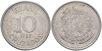 Бразилия 10 крузадо 1987 реформа 1986-1989 KM 607 нержавеющая сталь 4641-626