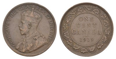 Канада 1 цент 1919 Георг V (1910-1936) KM 21 бронза 4631-555