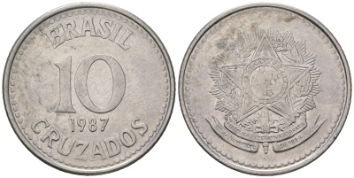 Бразилия 10 крузадо 1987 реформа 1986-1989 KM 607 нержавеющая сталь 4641-626
