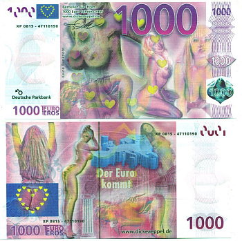 НИДЕРЛАНДЫ 1000 ЕВРО ND 1000 EURO EROS, ГАЛОГРАММА, ЭРОТИЧЕСКИЕ ЕВРО РОЗОВАЯ бумага UNC (ПРЕСС) 7146-56-1-1