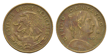 Мексика 5 сентаво 1969 Жозефа Ортис де Домингес KM 426 латунь 4655-1045
