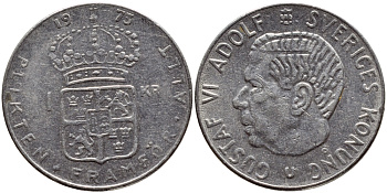 Швеция 1 крона 1973 Густав VI Адольф (1950-1973) KM 826а медь плакированная медно-никелем 4395-131