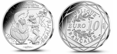 Франция 10 евро 2015 серия Астерикс и свобода, Обеликс и мадам Ветераникс (Agecanonix), в оригинальном буклете KM NEW серебро UNC 1-4-3-15