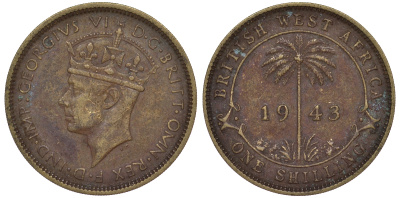 Британская Западная Африка 1 шиллинг 1943 Георг VI KM 23 никель латунь 25-1722