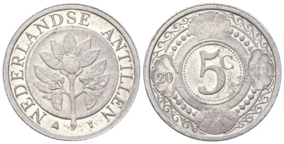 Нидерландские Антилы 5 центов 2010 Беатрикс (1980-2013) KM 33 алюминий UNC 4611-834