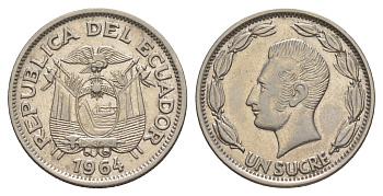 Эквадор 1 сукре 1964 KM 78b сталь плакированная никелем 4641-641