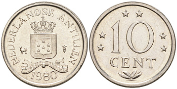 Нидерландские Антилы 10 центов 1980 Беатрикс (1980-2013) KM 10 никель 4181-347