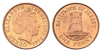 Джерси 1 пенни 1998 Елизавета II (1952-2022), башня Святого Клемента KM 103 сталь плакированная медью UNC 4647-635
