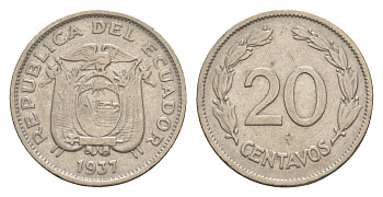 Эквадор 20 сентаво 1937 KM 77.1 никель 4640-1212