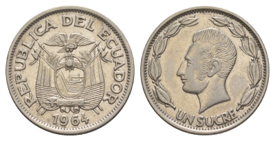 Эквадор 1 сукре 1964 KM 78b сталь плакированная никелем 4641-641