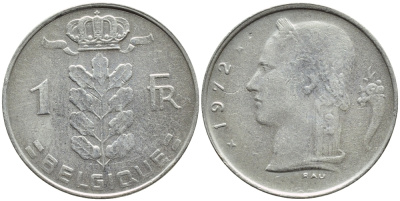 Бельгия 1 франк 1972 Belgique, Бодуэн I (1951-1993) KM 142.1 медно-никель 4384-531