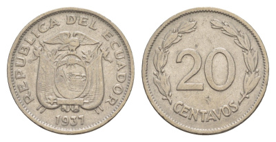 Эквадор 20 сентаво 1937 KM 77.1 никель 4640-1212
