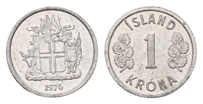Исландия 1 крона 1976 KM 23 алюминий UNC 4687-768