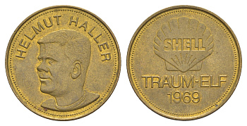 Германия жетон Shell - Dream Team Германии - Хельмут Халлер 1969 диаметр 26 мм, вес 5 гр сталь плакированная латунью 4175-745