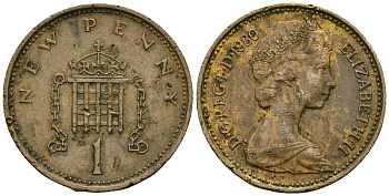 Великобритания 1 пенни 1980 Елизавета II (1952-2022) KM 915, Spink 4237 (B1) бронза 4167-1225