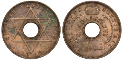 Британская Западная Африка 1/2 пенни 1952 H, Георг VI KM 27a бронза 25-1331