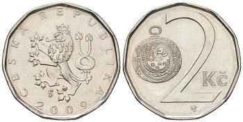 Чехия 2 кроны 2009 b’ KM 9 сталь плакированная никелем aUNC 4516-763