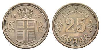 Исландия 25 эйре 1940 KM 2.2 медно-никель 4668-925
