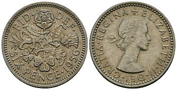 Великобритания 6 пенсов 1956 Елизавета II (1952-2022) KM 903, Spink 4149 медно-никель 4174-133