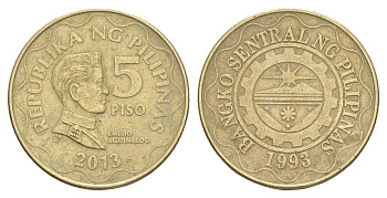 Филиппины 5 писо 2013 KM 272 никель латунь 4652-435