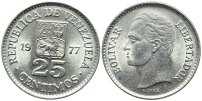 Венесуэла 25 сентимо 1977 Симон Боливар KM 50.2 никель 4392-949