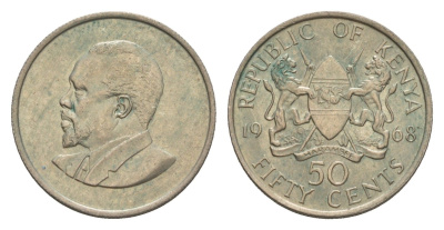 Кения 50 центов 1968 Джомо Кениата KM 4 медно-никель aUNC 4649-215