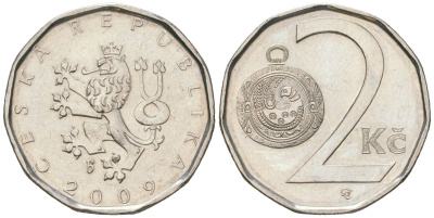 Чехия 2 кроны 2009 b’ KM 9 сталь плакированная никелем aUNC 4516-763