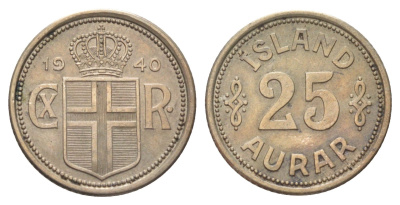 Исландия 25 эйре 1940 KM 2.2 медно-никель 4668-925