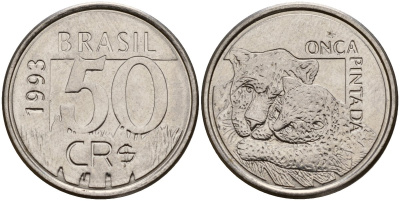 Бразилия 50 крузейро реал 1993 реформа 1993-1994 KM 629 нержавеющая сталь 4156-457