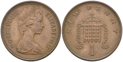 Великобритания 1 пенни 1971 Елизавета II (1952-2022) KM 915, Spink 4237 (B1) бронза 4115-666