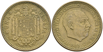 Испания 1 песета 1953 (56) Франсиско Франко (1939-1975) KM 775 алюминиевая бронза 4604-331