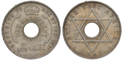 Британская Западная Африка 1/2 пенни 1947 H, Георг VI KM 18 медно-никель 25-2235