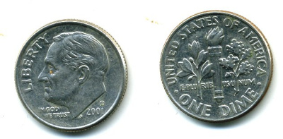 США 10 ЦЕНТОВ = 1 ДАЙМ 2001 D, РУЗВЕЛЬТ KM 195а медь плакированная медно-никелем 46-2547