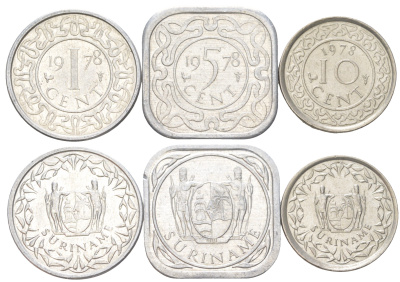 Суринам годовой набор из 3 монет (1, 5 и 10 центов) 1978 KM 11a, 12a и 13 UNC 00-00
