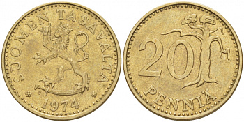 Финляндия 20 пенни 1974 S KM 47 алюминиевая бронза 3718-1253