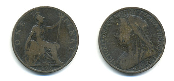 Великобритания 1 пенни 1899 Виктория (1837-1901) KM 790, Spink 3961 бронза 59-934