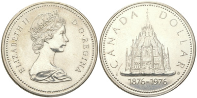 Канада 1 доллар 1976 100 лет Оттавской парламентской библиотеке KM 106 серебро BU 00-1067-1-43