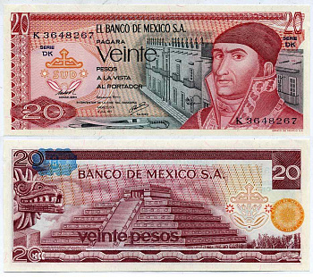 МЕКСИКА 20 ПЕСО 1977 28314 Pick 64d бумага UNC (ПРЕСС) 6289-3-1-1