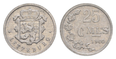 Люксембург 25 сантимов 1960 Шарлотта (1918-1964) KM 45a алюминий 4643-518