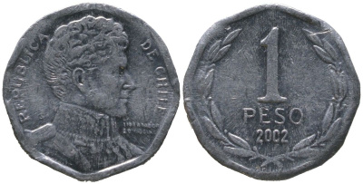 Чили 1 песо 2002 So KM 231, Schon 79 алюминий 4387-629