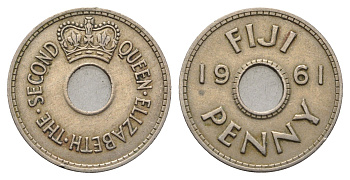 Фиджи 1 пенни 1961 Елизавета II (1952-2022) KM 21 медно-никель 4686-857