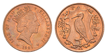 Остров Мэн 1 пенни 1985 Елизавета II (1952-2022) KM 143 бронза UNC 4647-151