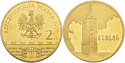 Польша 2 злотых 2006 MW, серия польские города, Эльблонг (ELBLAG) KM 546, Parchimowicz 989 латунь 4586-1155