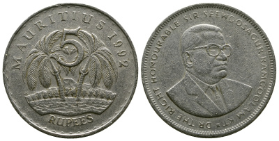 Маврикий 5 рупий 1992 Сивусагур Рамгулам KM 56 медно-никель 4381-233