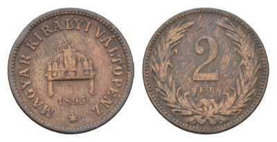 Венгрия 2 филлера 1895 KB, Франц Иосиф I (1848-1916) KM 481 бронза 4665-368