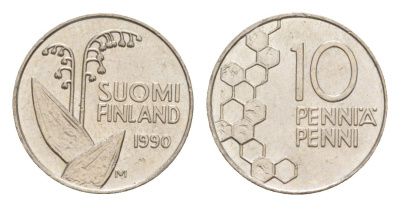 Финляндия 10 пенни 1990 KM 65 медно-никель 4647-351
